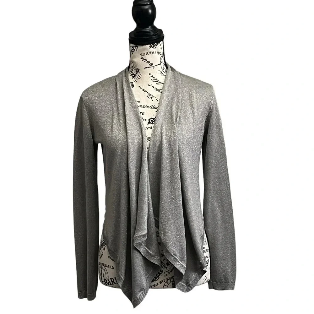 INC International Concepts Women Gray Open Silk  Cardigan Sweater Size S modest